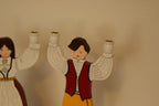 Pair of Vintage Scandinavian Folk Art Wooden Candle Holder Couple – Hand-Painted