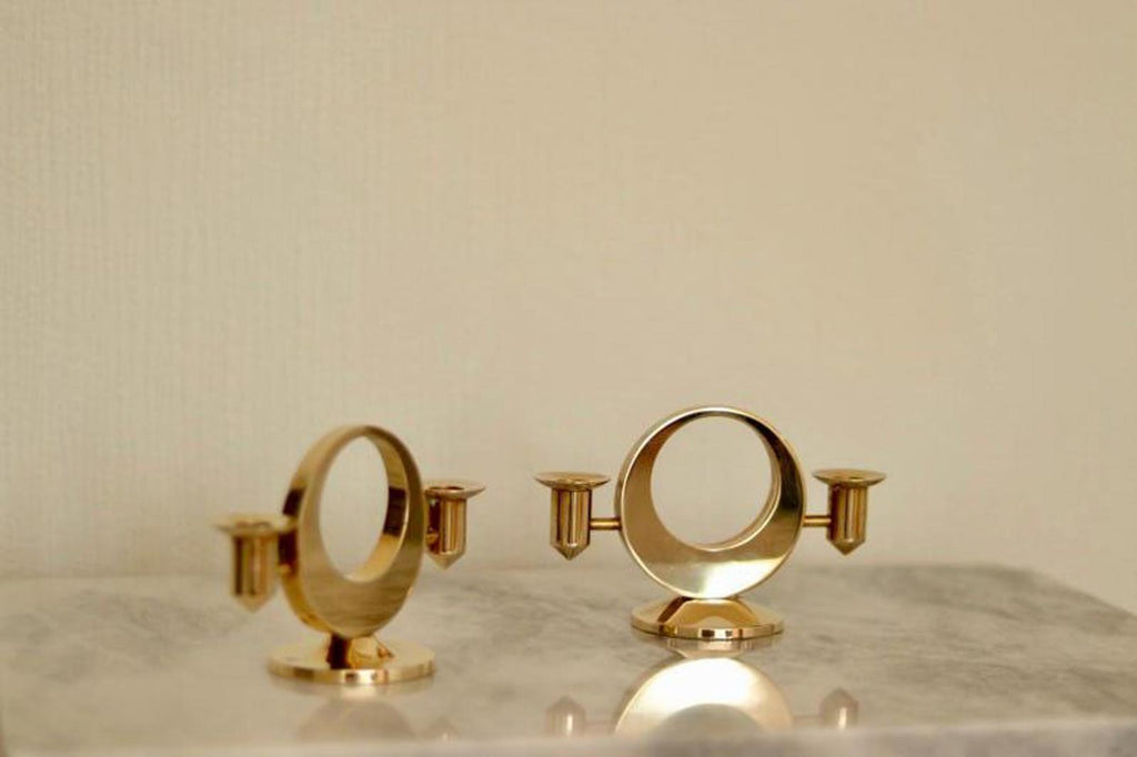 Pair of Swedish Brass Candle Holders by Arthur Pe Kolbäck