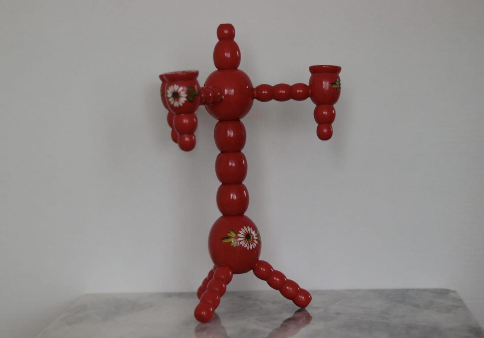 Three-Arm Swedish Bobbin Candelabra