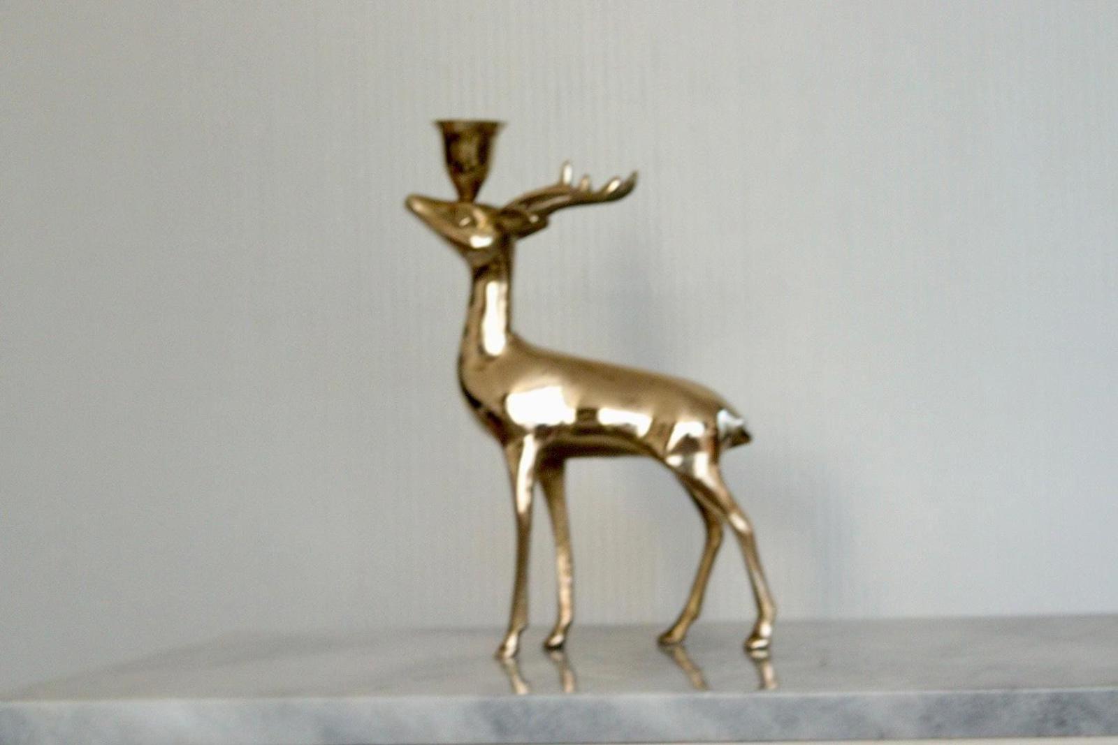 Vintage Brass Stag Candlestick holder