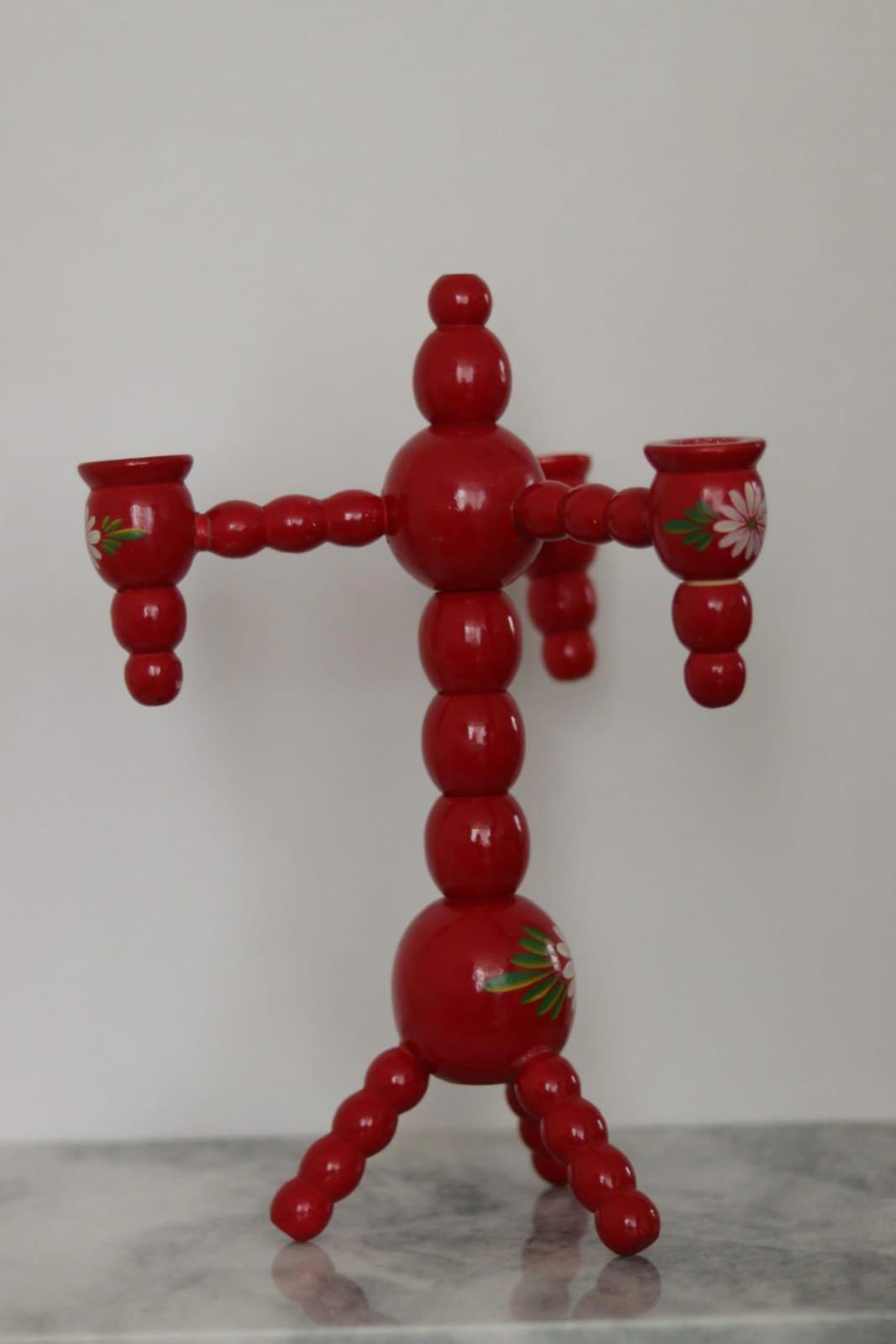Three-Arm Swedish Bobbin Candelabra