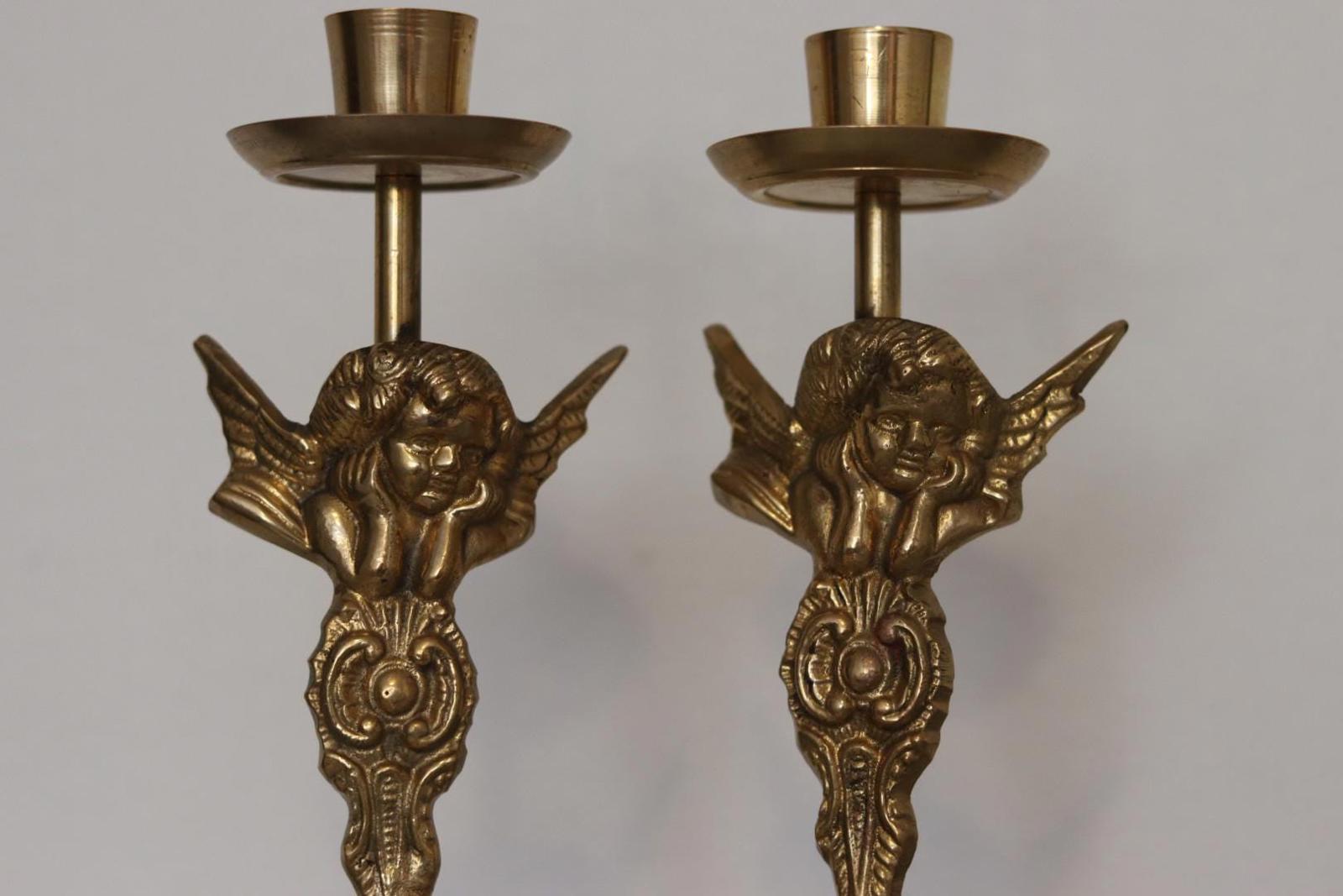 Pair of Vintage Swedish  Brass Angel Candle Holders