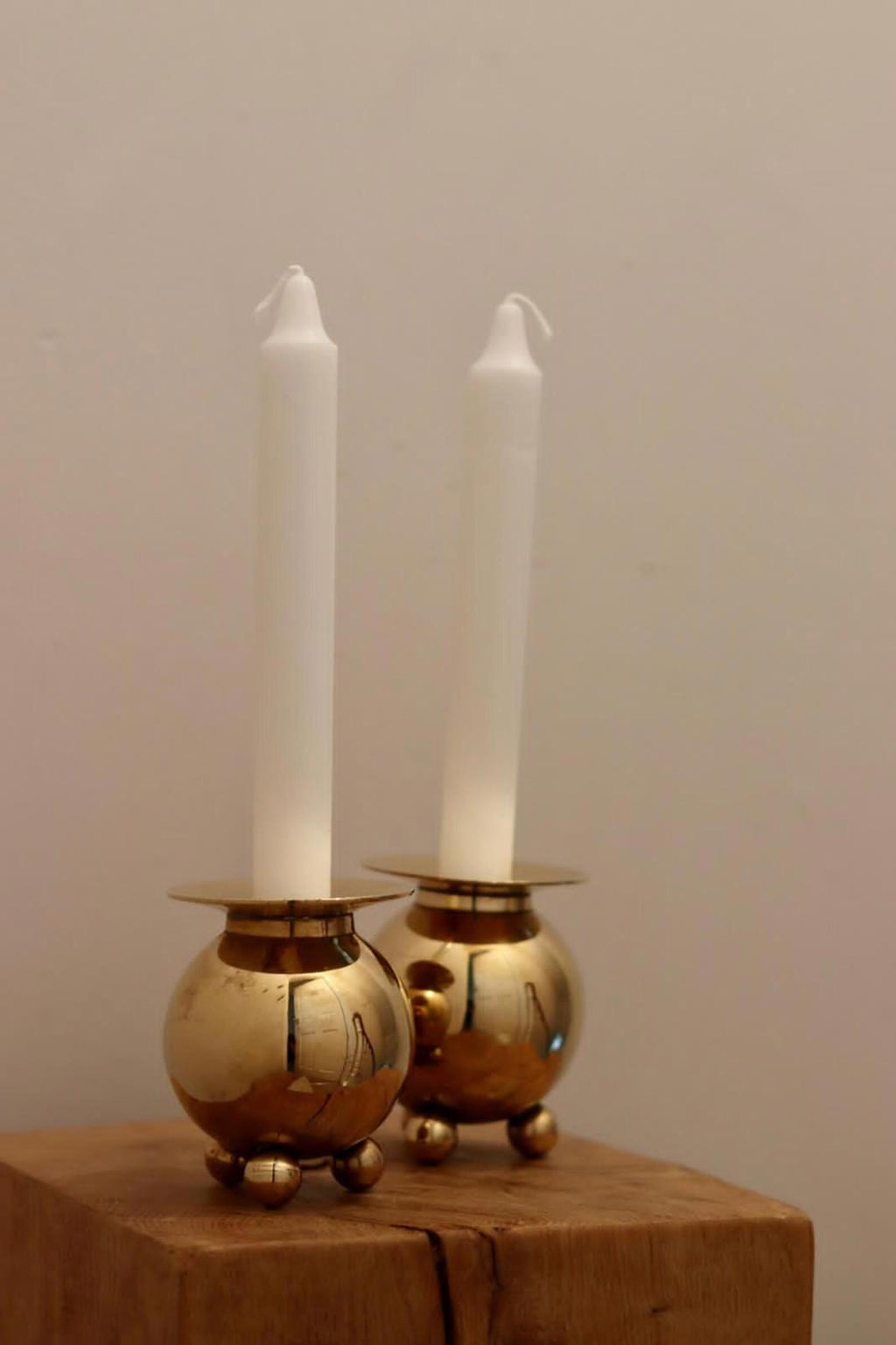 Pair of Mid-Century Swedish Brass Candle Holders