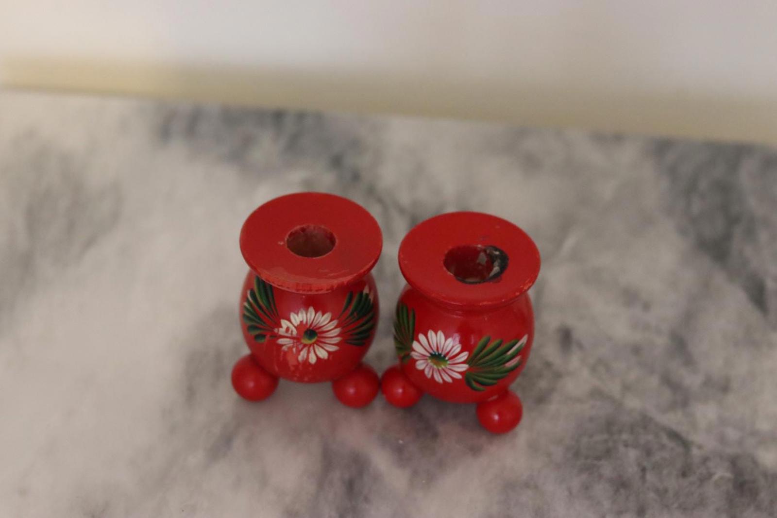 Pair of Swedish Dala Ball Candle holders