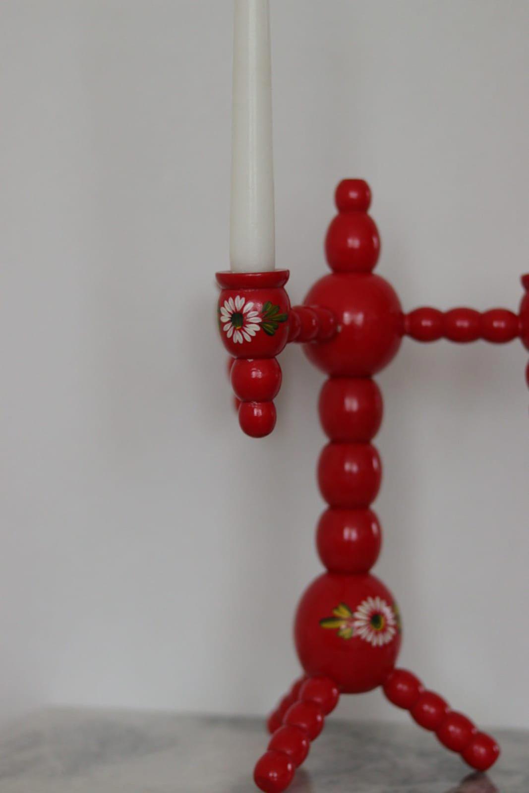 Three-Arm Swedish Bobbin Candelabra