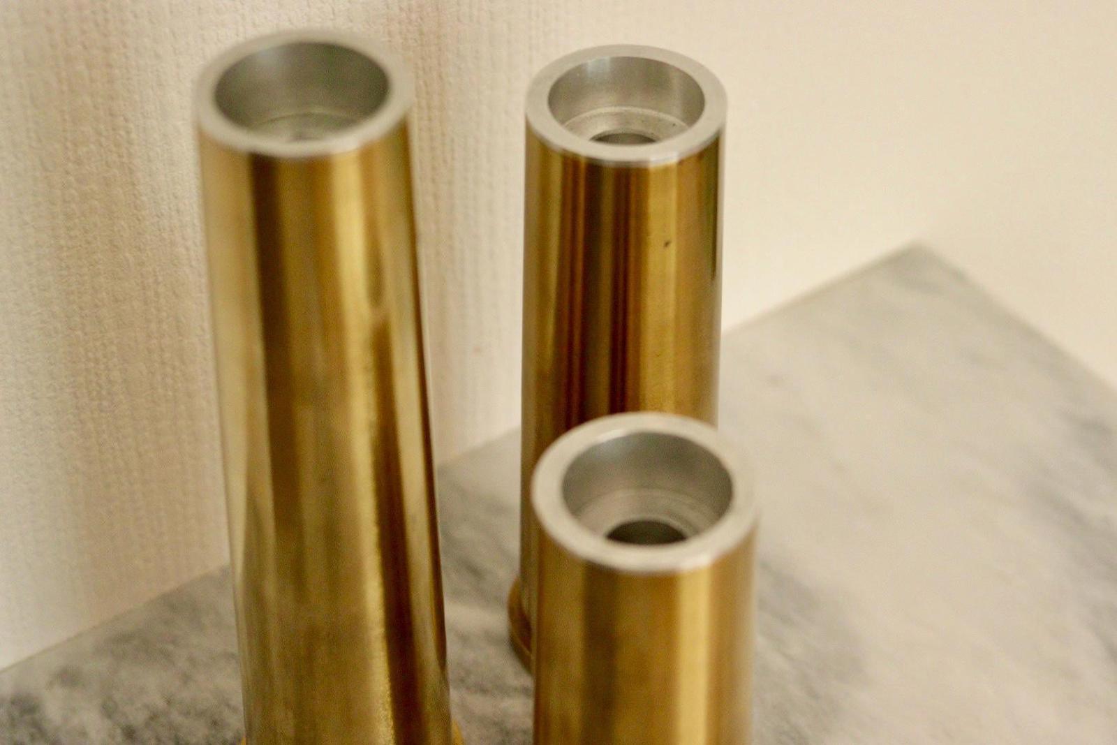 Original Trio of Mid-Century Brass Candle holders