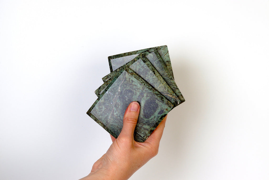Set of 4 - Madeji Indian Green Square Marble Coasters