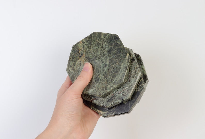 Set of 4 - Angelo Indian Green Chunky Octagonal Marble Coasters