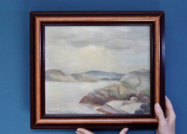 Original Swedish Modernist " Lake " by GÖSTA EMMING (1903-1989) Vintage and Framed