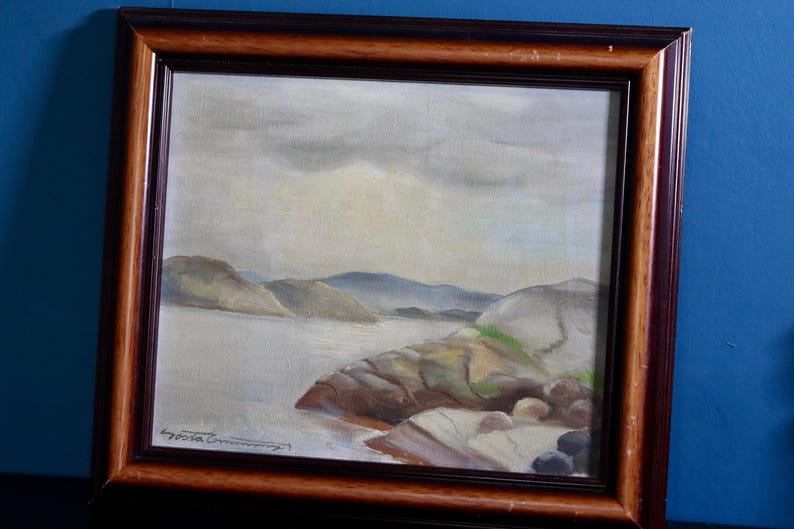Original Swedish Modernist " Lake " by GÖSTA EMMING (1903-1989) Vintage and Framed