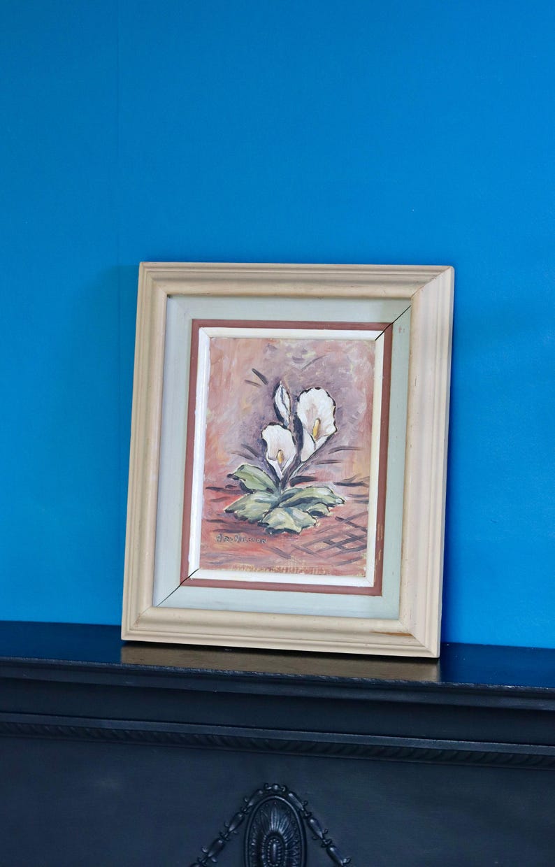Original Norwegian Mid-Century Oil on Canvas" Peace Lily " by Arvid Nilsson(1913-1976) - Vintage & Framed