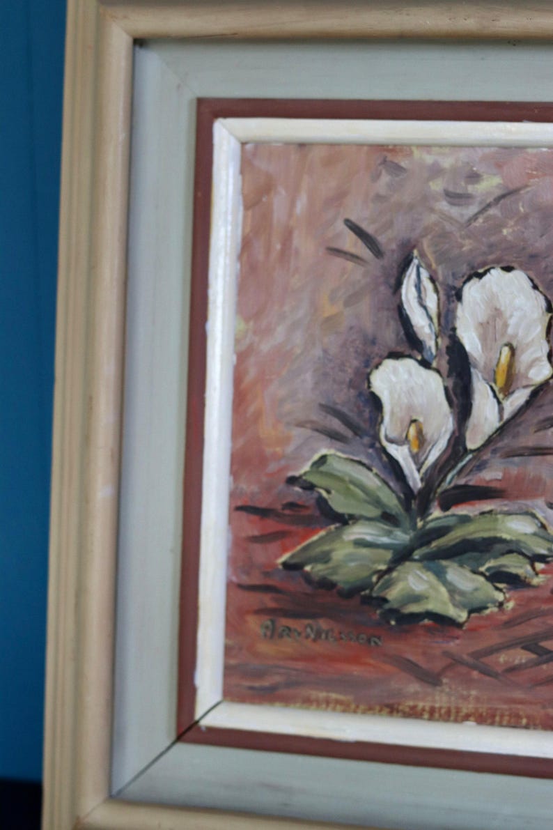 Original Norwegian Mid-Century Oil on Canvas" Peace Lily " by Arvid Nilsson(1913-1976) - Vintage & Framed