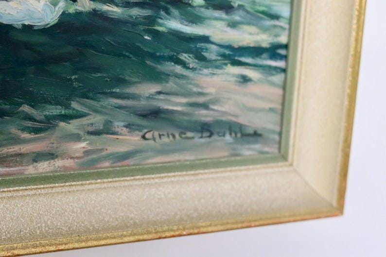 Original Swedish Mid Century Oil on Canvas "Sailing Ship" - by Arne Dahl -Vintage & Framed