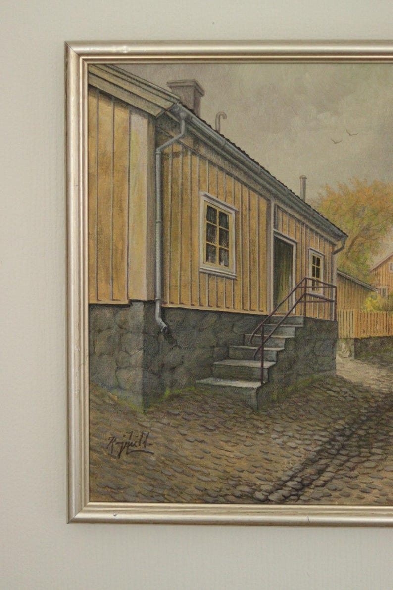 Original Canvas Oil Painting Besvärsgatan by Georg Hult Oskarshamn 46x 62 (approx 18x24 in)