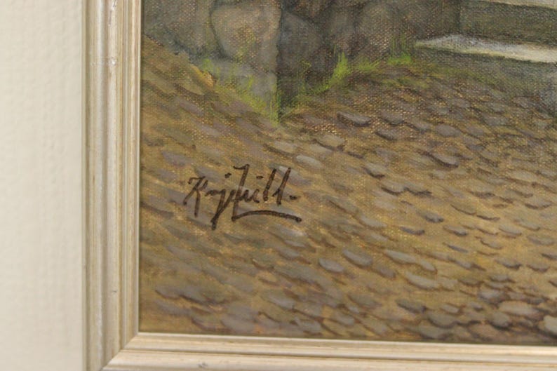 Original Canvas Oil Painting Besvärsgatan by Georg Hult Oskarshamn 46x 62 (approx 18x24 in)