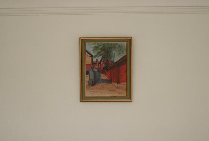 Original Swedish Mid-Century Oil on Panel – “Pilens backe, Linköping” by T. Albin Ringqvist – Vintage & Framed (≈ 15.7 × 13.4 in))