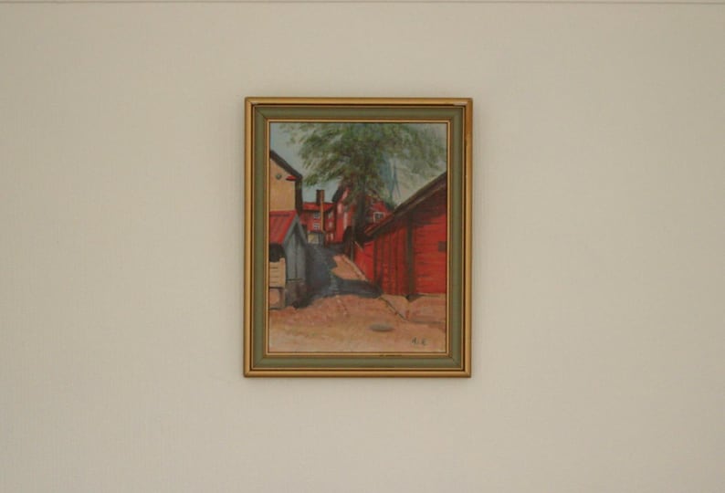 Original Swedish Mid-Century Oil on Panel – “Pilens backe, Linköping” by T. Albin Ringqvist – Vintage & Framed (≈ 15.7 × 13.4 in))
