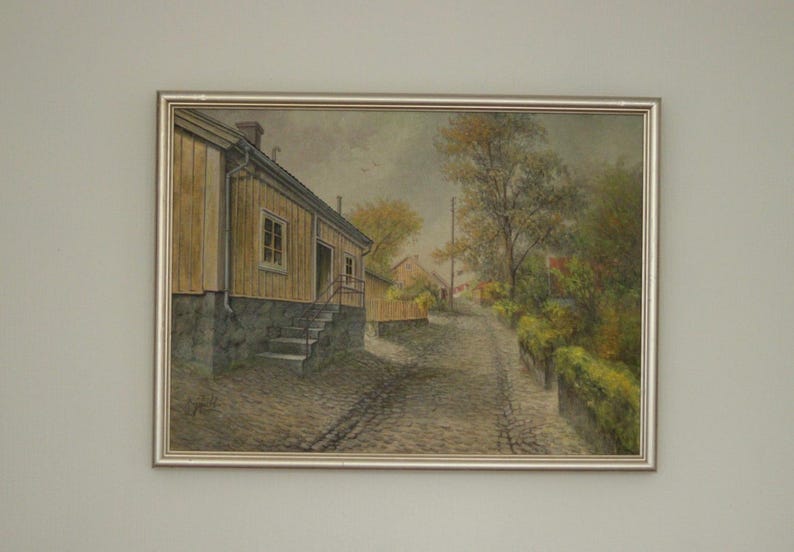 Original Canvas Oil Painting Besvärsgatan by Georg Hult Oskarshamn 46x 62 (approx 18x24 in)