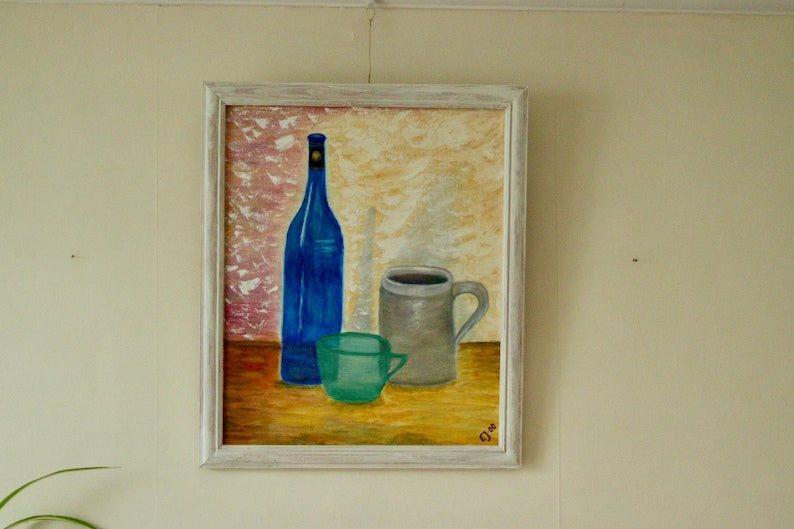Swedish Mid-Century Oil on Canvas " Still life" Vintage and Framed