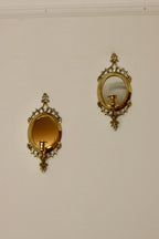 Pair of Mid Century Swedish Brass Sconces with Mirror