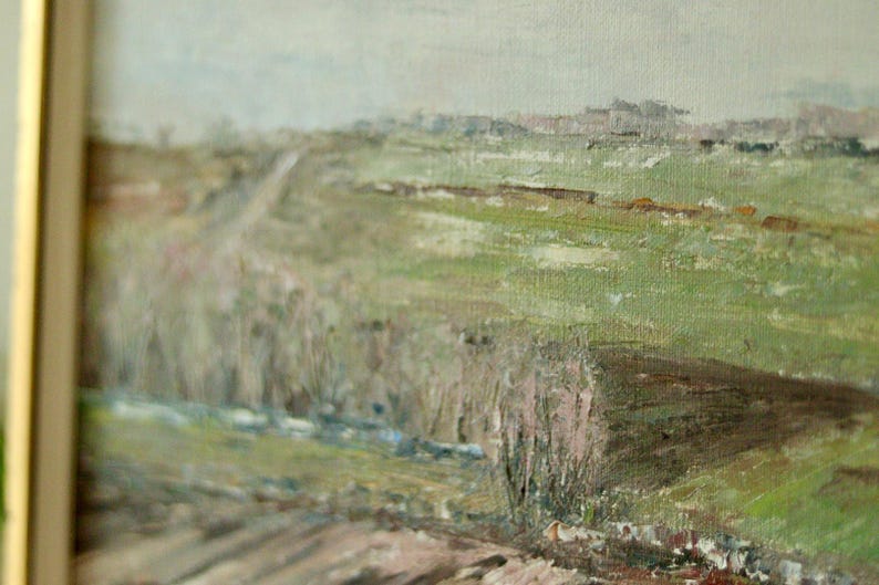 Mid-Century Original Swedish Oil on Canvas "Fields" – GULLI KLINGVALL – Vintage & Framed, 46 x 66 cm / 18.1" x 26"