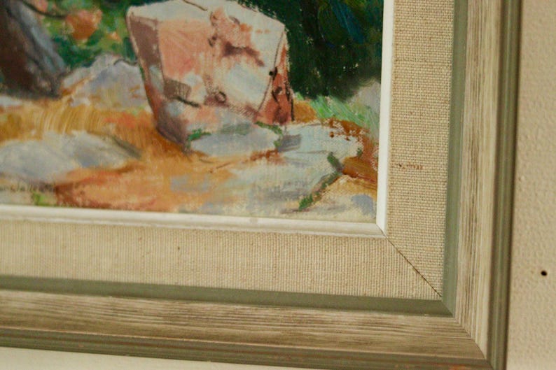 Original Vintage Oil on Panel – “Mountain Lighthouses Kullenberg" by Gunnar Wallentin – Framed, 24 x 25.5 cm (9.4 x 10 in)