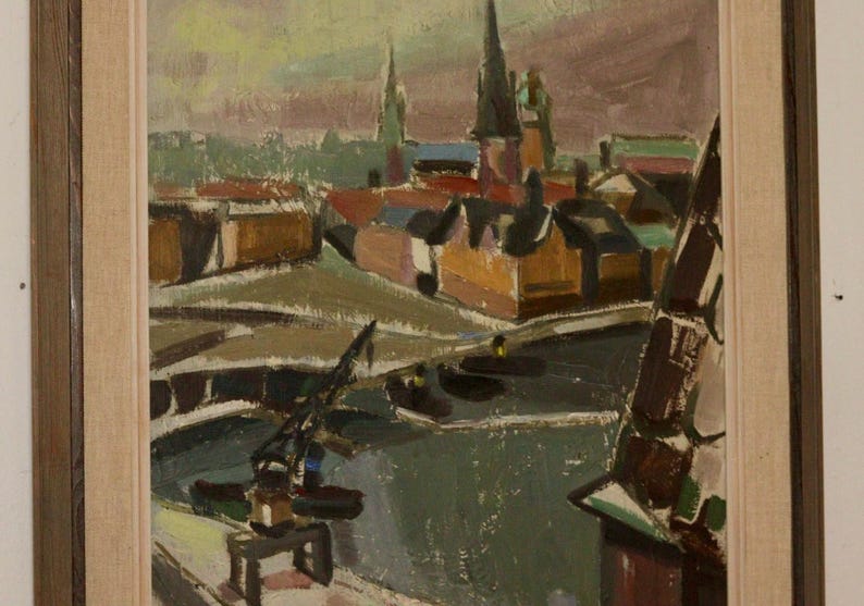 Original Swedish Mid-Century Oil On board Painting " View from Grünewald Studio - 1944 " --Vintage & Framed