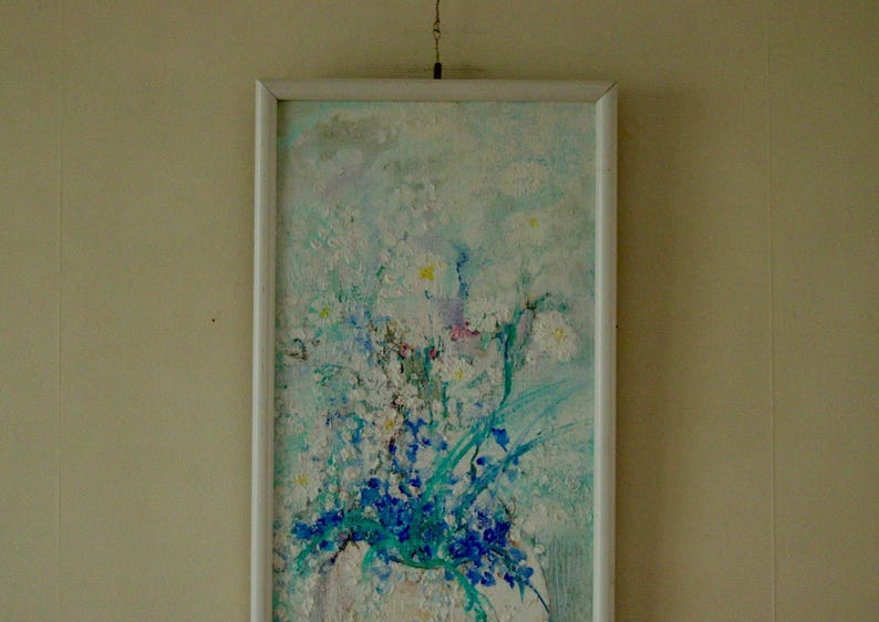 Original Oil on Canvas – “Still Life Vase” by Jung Hi Hang – Vintage & Framed, 58 x 27 cm (22.8 x 10.6 in)