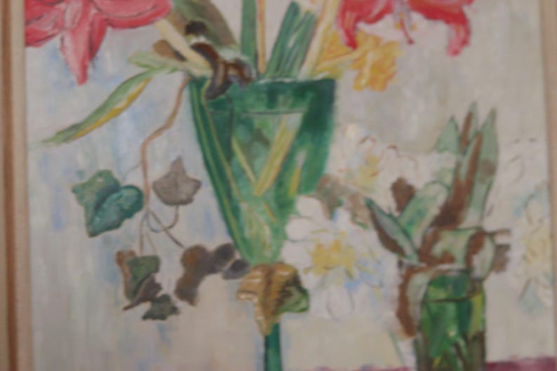 Original Mid- century Oil on Panel – “Vase” by H. Jakobson – Vintage & Framed – 56 × 48 cm (22.0" × 18.9")