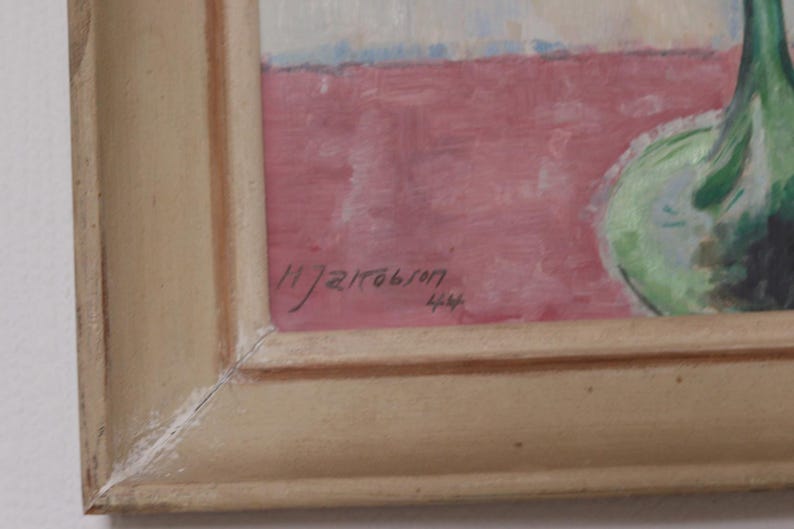 Original Mid- century Oil on Panel – “Vase” by H. Jakobson – Vintage & Framed – 56 × 48 cm (22.0" × 18.9")