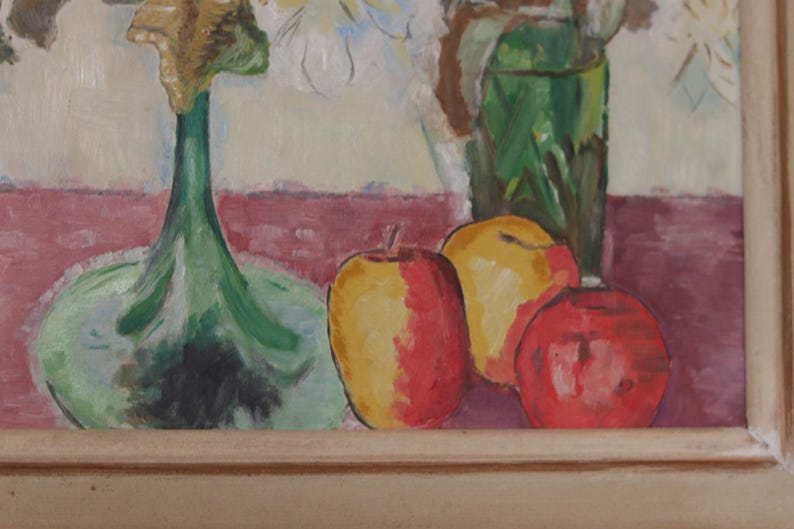 Original Mid- century Oil on Panel – “Vase” by H. Jakobson – Vintage & Framed – 56 × 48 cm (22.0" × 18.9")