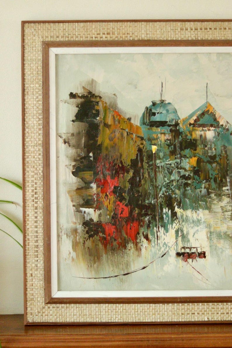 Original Oil on Canvas – “Town” by FLEURY – Vintage & Framed, 60 x 50 cm (23.6 x 19.7 in)