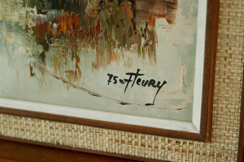 Original Oil on Canvas – “Town” by FLEURY – Vintage & Framed, 60 x 50 cm (23.6 x 19.7 in)