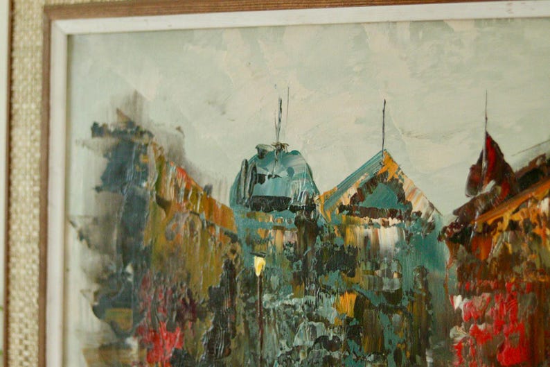 Original Oil on Canvas – “Town” by FLEURY – Vintage & Framed, 60 x 50 cm (23.6 x 19.7 in)