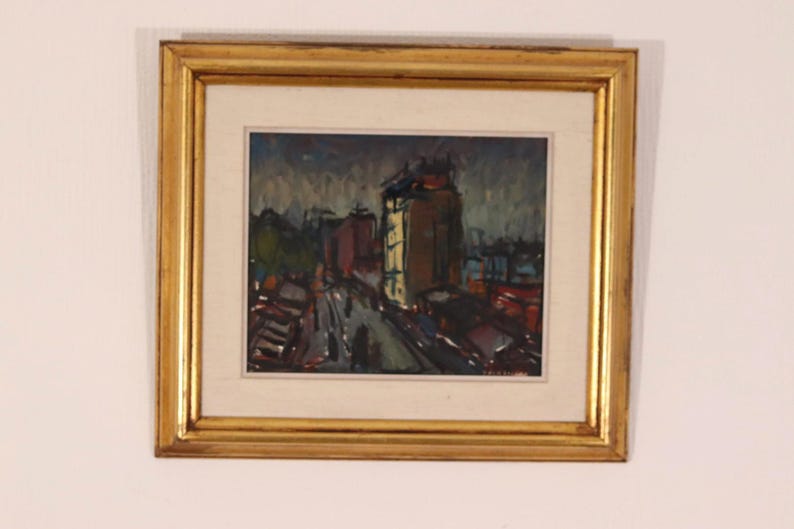 Original Swedish Oil on Panel – “City II” by P.O. Zachrisson – Signed & Framed – 36 × 42 cm (14.2" × 16.5")