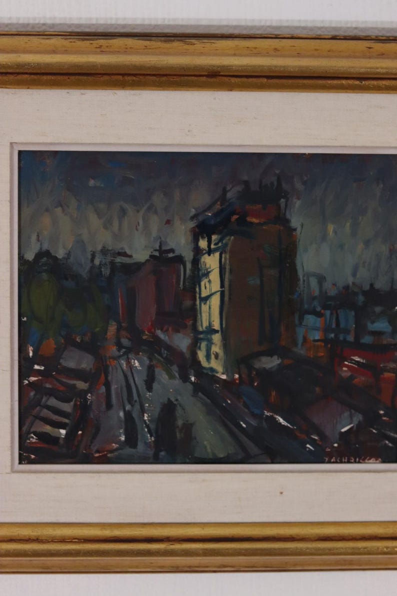 Original Swedish Oil on Panel – “City II” by P.O. Zachrisson – Signed & Framed – 36 × 42 cm (14.2" × 16.5")
