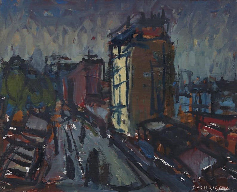 Original Swedish Oil on Panel – “City II” by P.O. Zachrisson – Signed & Framed – 36 × 42 cm (14.2" × 16.5")