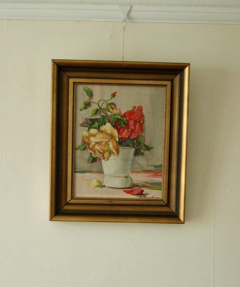 Original Swedish Oil on Panel – “Still Life: Vase of Roses” – Signed & Framed, 40.5 x 34.5 cm (15.9 x 13.6 in)