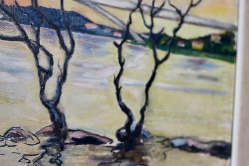 Original Swedish Oil On Canvas Painting "Water Side" --Vintage & Framed