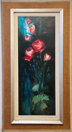 Swedish Mid-Century Oil On Panel Painting" Flower still life, Roses" by RUNE WAHLSTRÖM --Vintage & Framed