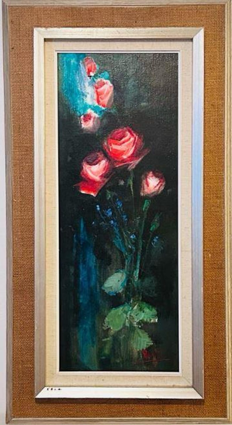 Swedish Mid-Century Oil On Panel Painting" Flower still life, Roses" by RUNE WAHLSTRÖM --Vintage & Framed