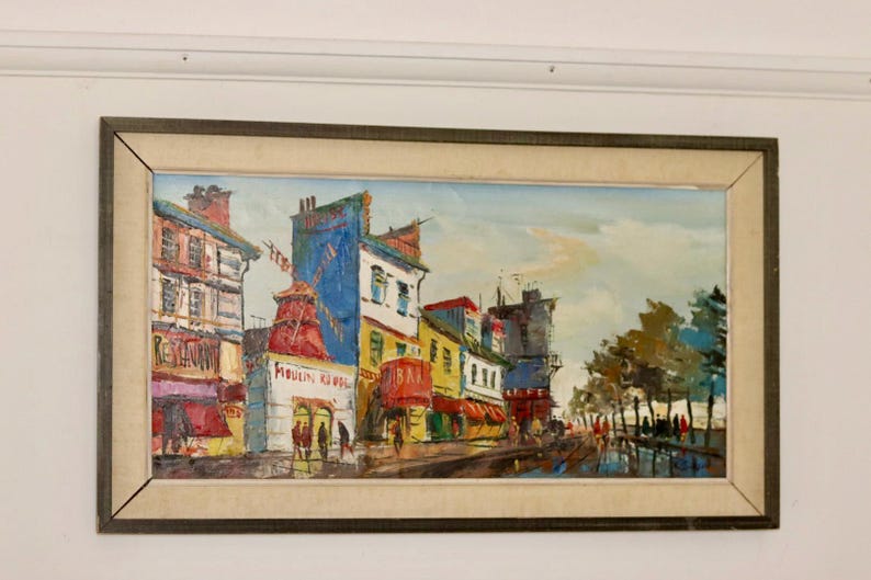 Swedish Oil On Canvas Painting "Moulin Rouge in Paris" by K. ISAKSON --Vintage & Framed