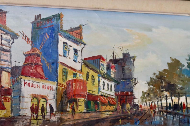 Swedish Oil On Canvas Painting "Moulin Rouge in Paris" by K. ISAKSON --Vintage & Framed