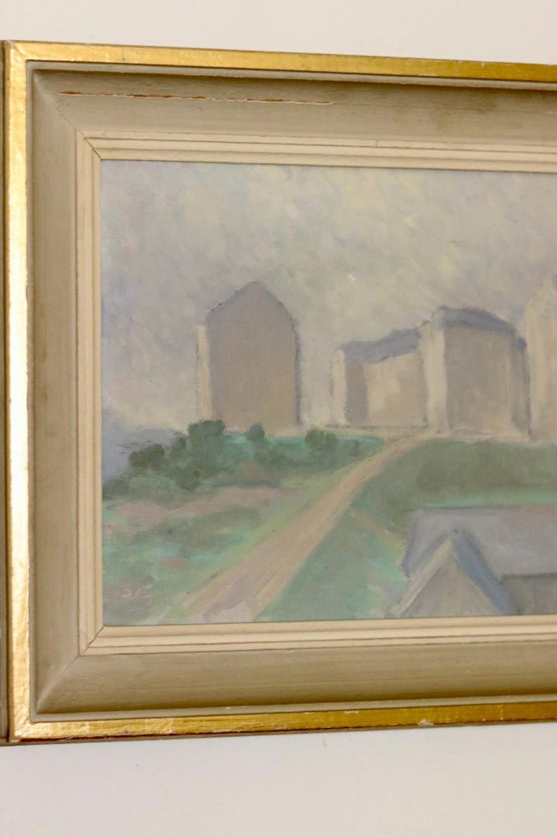 Swedish Original Oil On Canvas Painting "MUTED HOUSES" --Vintage & Framed