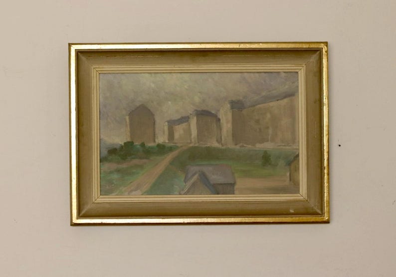 Swedish Original Oil On Canvas Painting "MUTED HOUSES" --Vintage & Framed