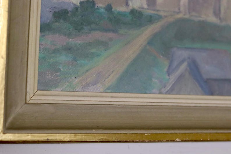 Swedish Original Oil On Canvas Painting "MUTED HOUSES" --Vintage & Framed
