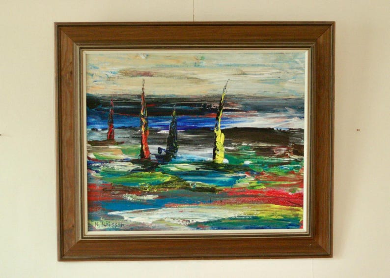 Original Mid-Century Swedish Oil on Canvas Painting "Östersund" by Nils Nilsson – Vintage & Framed | 58 × 49 cm / 22.8 × 19.3 in