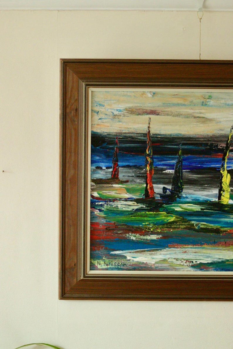 Original Mid-Century Swedish Oil on Canvas Painting "Östersund" by Nils Nilsson – Vintage & Framed | 58 × 49 cm / 22.8 × 19.3 in