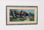 Swedish Mid-Century Oil On Canvas Painting "Woman and House" by Kurt Rosander--Vintage & Framed