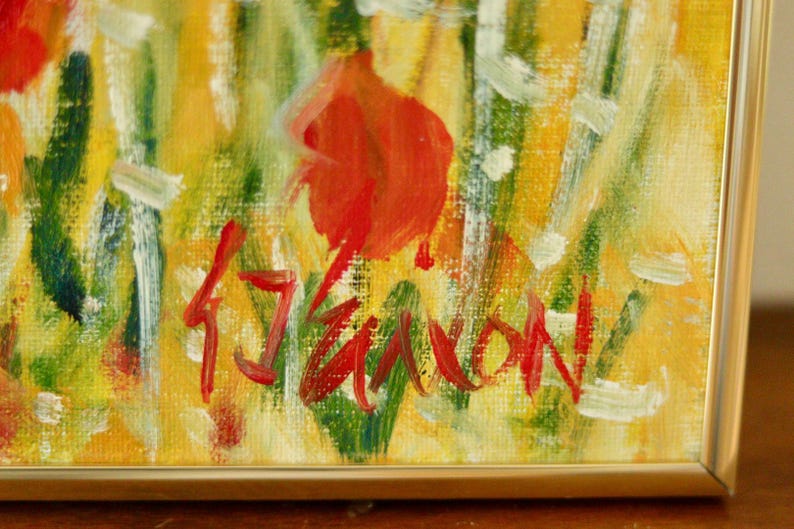 Original Swedish Oil on Canvas Painting "Valmo Vid Olivlund" by Gunnar Ingemar Erixon – Vintage & Framed | 60.5 × 60.5 cm / 23.8 × 23.8 in